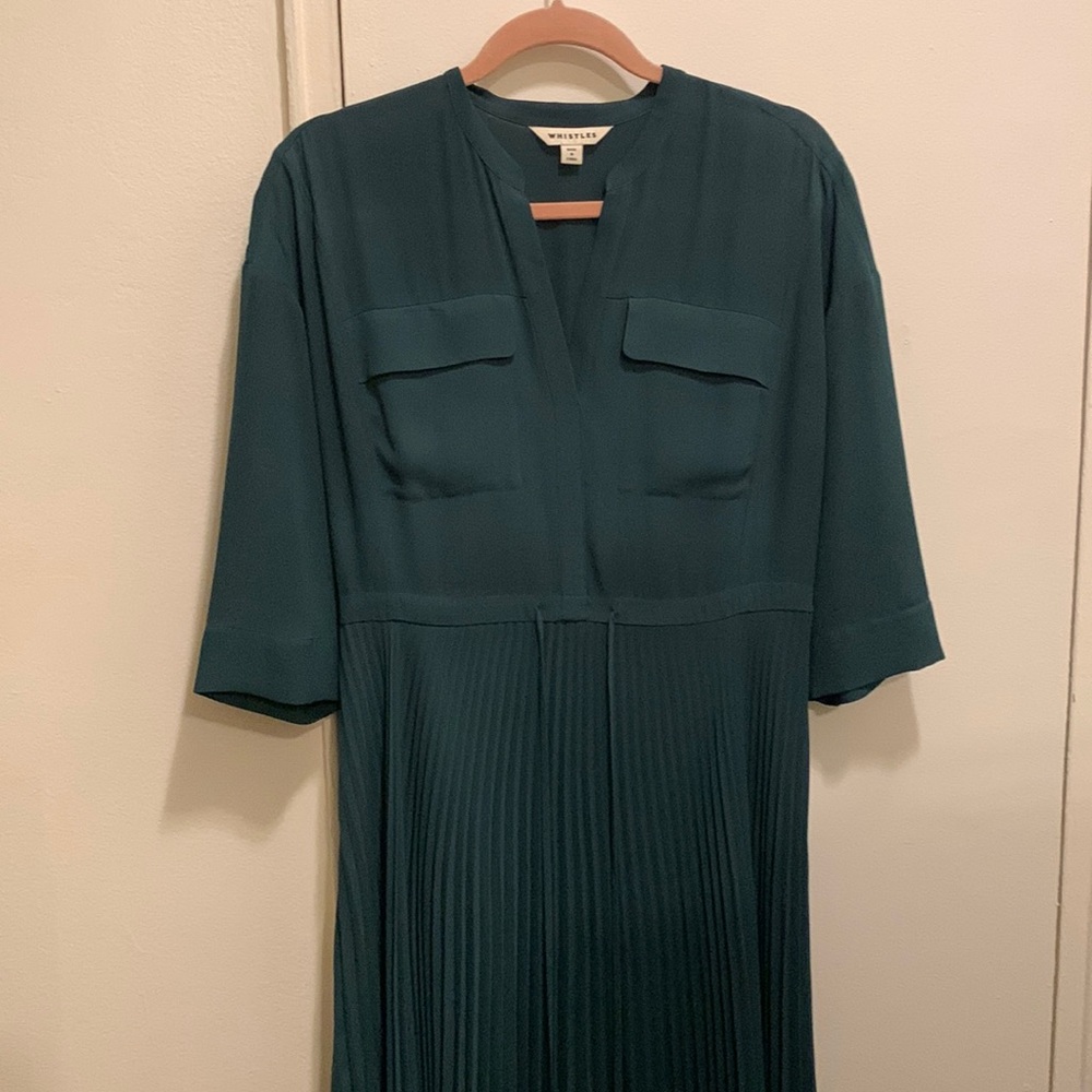 Whistles dark green long pleated dress